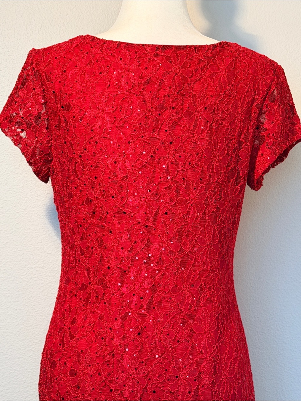 Connected Red Lace Formal Evening Gown Maxi Dress Slit V-Wire Size 10 - Picture 7 of 11